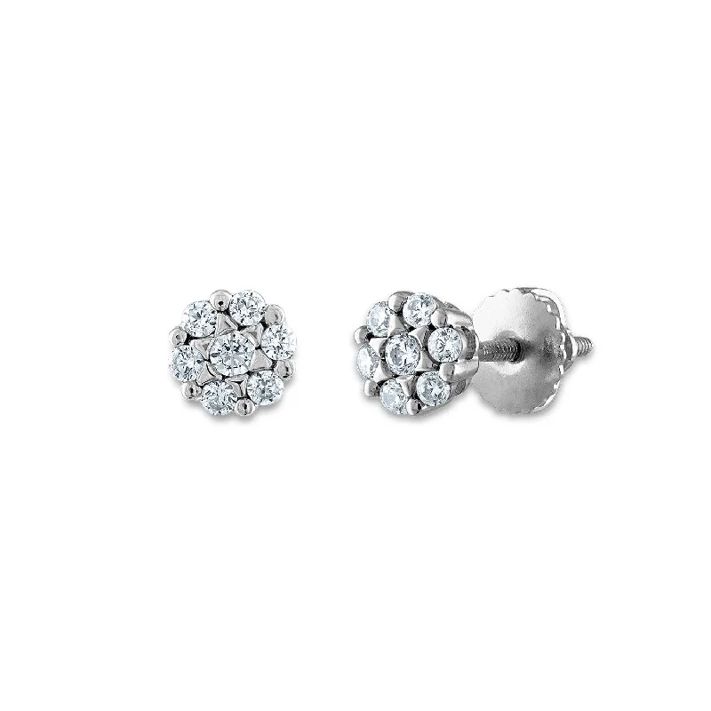 Colorful Stud Earrings-EcoLove 1/4 CTW Lab Grown Diamond Cluster Stud Earrings in 14KT White Gold