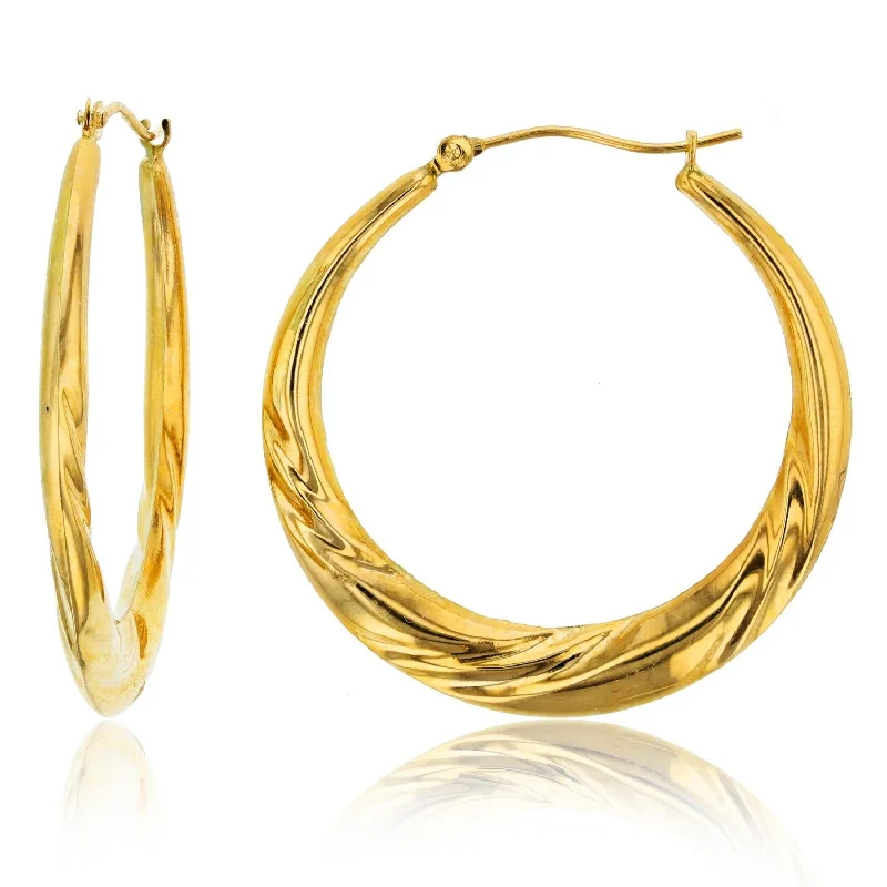 Stylish Hoop Earrings-14KT Yellow Gold 3X34MM Hoop Twist Earrings