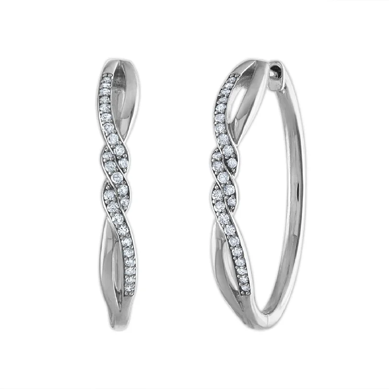 Modern Silver Drop Earrings-1/4 CTW Diamond Twist Hoop Earrings in Sterling Silver