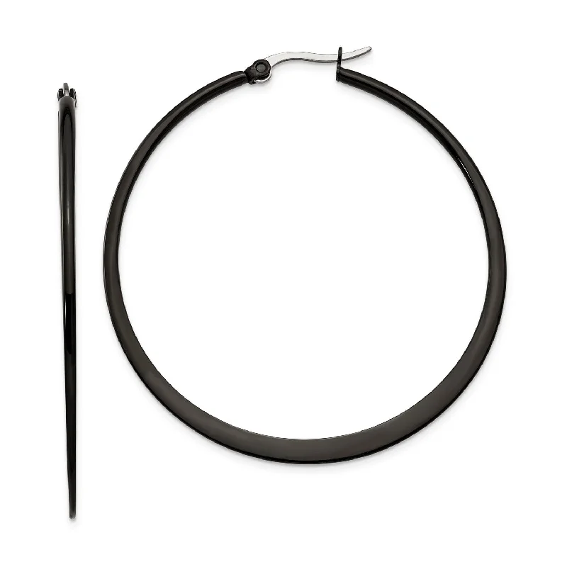 Wedding Earrings for Bride-Stainless Steel Black IP plated 55mm Hoop Earrings