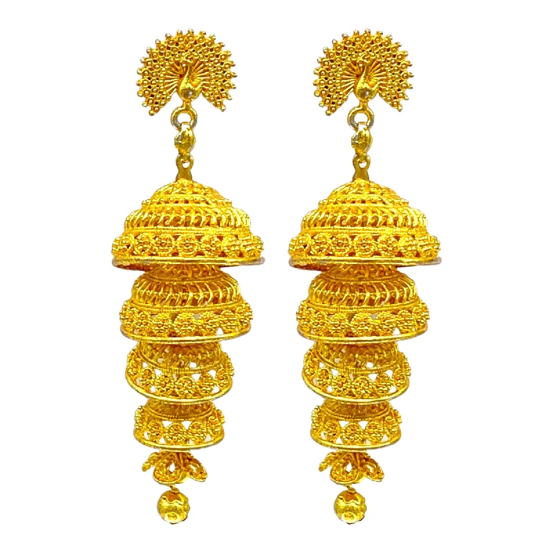 Gold Hoop Earrings-Peacock Studded Layered Zumkha Gold Earrings