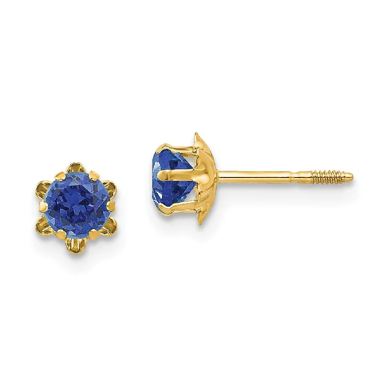 Stunning Crystal Earrings-4MM Round Sapphire Birthstone Stud Earrings in 14KT Yellow Gold