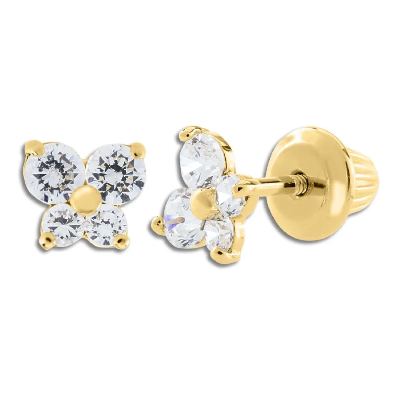 Statement Earrings for Weddings-Kiddie Kraft 14KT Yellow Gold Cubic Zirconia Childrens Butterfly Stud Earrings