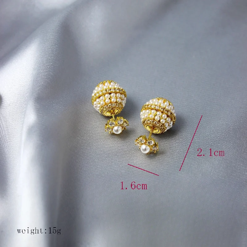 Pearl and Gold Earrings-1 Pair Ig Style Shiny Ball Plating Inlay Copper Artificial Pearls Zircon 18k Gold Plated Ear Studs