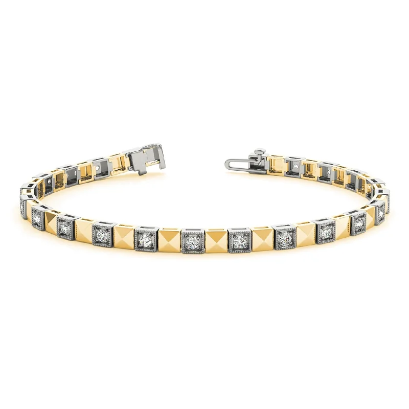 Custom Gold Cuff Bracelet-0.50 ct. Diamond Vintage Inspired Tennis Bracelet Milgrain Prong Set