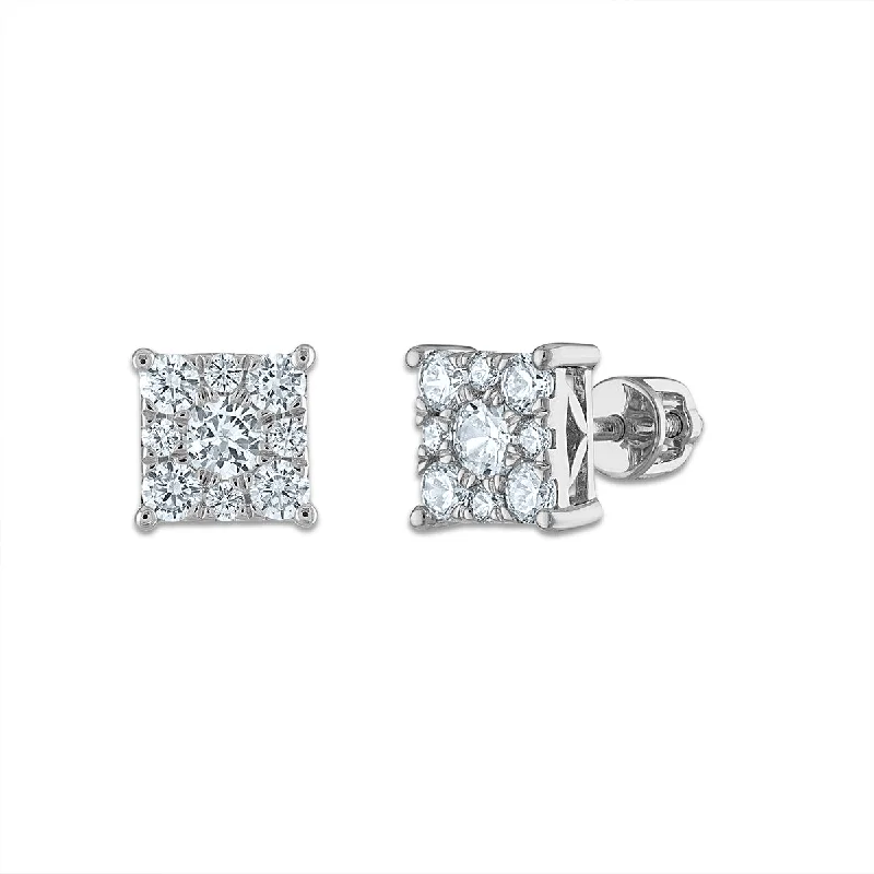 Classic Round Earrings-EcoLove 1 CTW Lab Grown Diamond Cluster Stud Earrings in 14KT White Gold