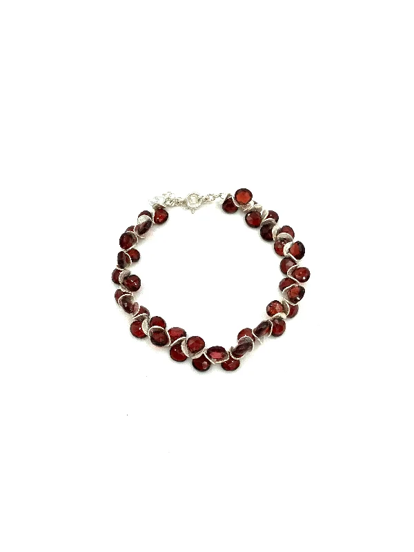 Modern Silver Bracelet-Signature Garnet/Sterling Bracelet