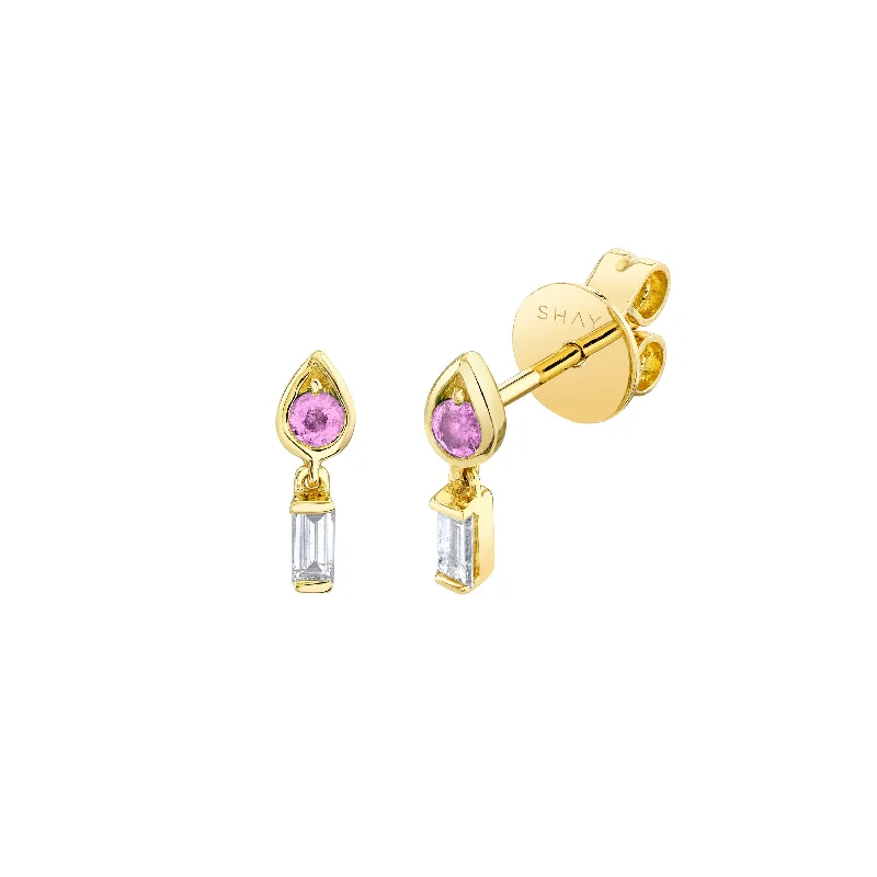 Trendy Earrings for Girls-MINI ME DIAMOND & PINK SAPPHIRE IT'S LIT STUDS