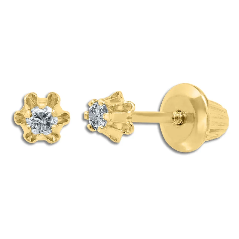 Statement Earrings for Evening-Kiddie Kraft 14KT Yellow Gold 1/12 CTW Round Diamond Childrens Stud Earrings