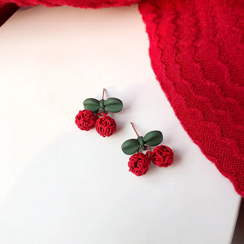 Sterling Silver Needle Cherry Earrings Pair