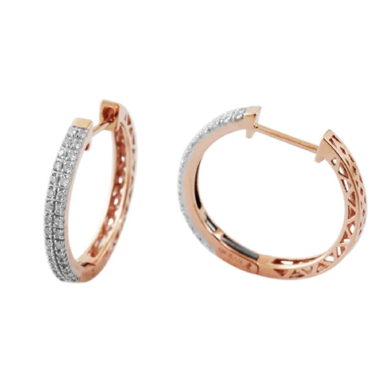 Cute Stud Earrings for Weddings-1/4 CTW Diamond Hoop Earrings in 10KT Rose Gold