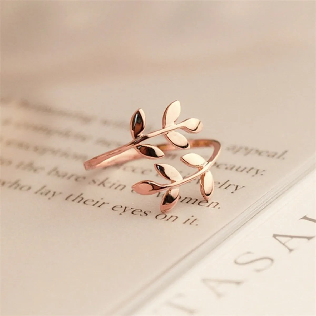 Classic Gold Ring-Retro Simple Style Streetwear Leaf Copper Open Ring