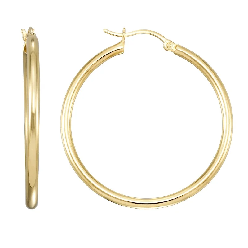 Simple Silver Earrings-Simone I Smith Collection 18KT Yellow Gold Plated Sterling Silver 35X2MM Hoop Earrings