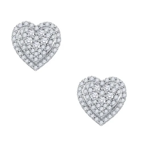 Stunning Wedding Earrings-1/2 CTW Diamond Heart Stud Earrings in 10KT White Gold