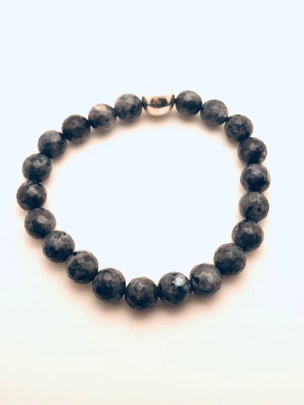 Stunning Gemstone Bracelet-Men's Bracelet, Larvikite with Silver Bead