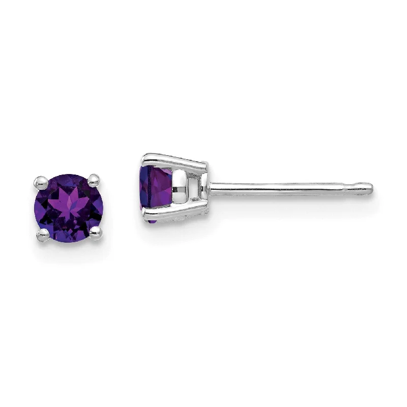 Dainty Earrings for Women-4MM Round Amethyst Stud Earrings in 14KT White Gold