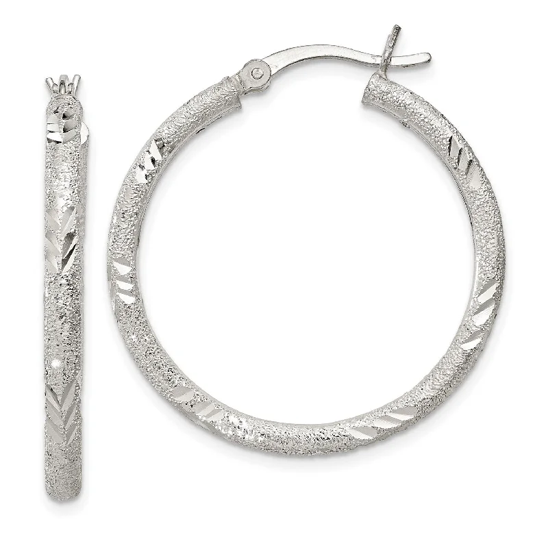 Ethnic Earrings for Women-Sterling Silver 29X32MM Diamond-cut Hoop Earrings