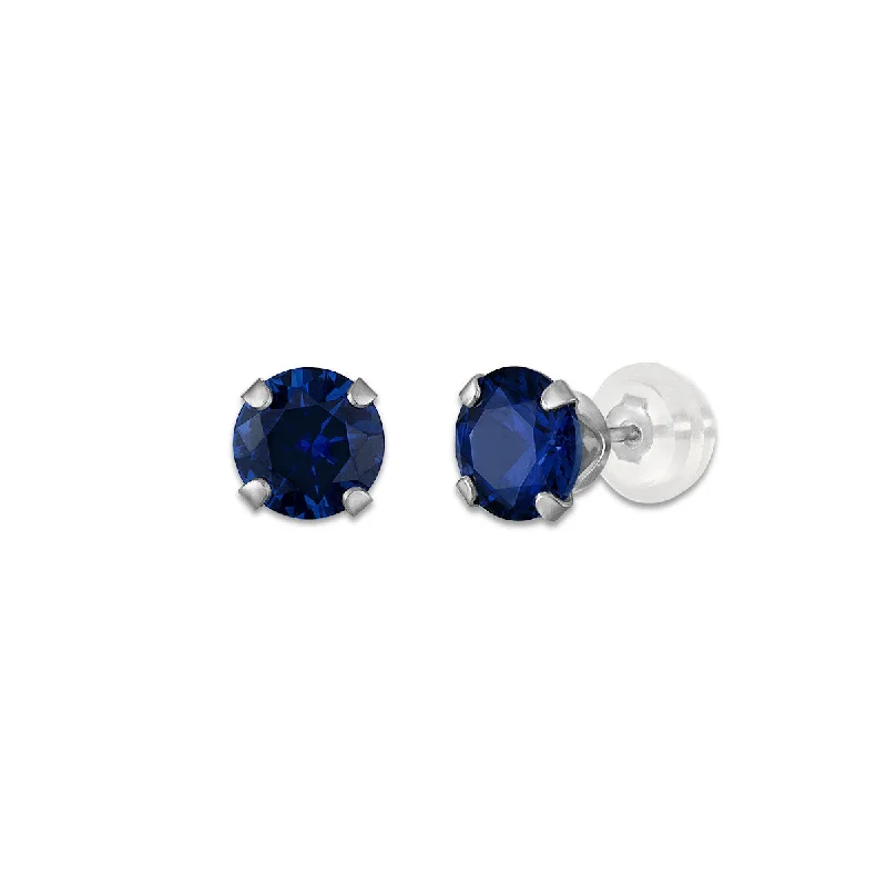 Custom Earrings for Bridesmaids-Blue Sapphire Birthstone Stud Earrings in 10KT Gold