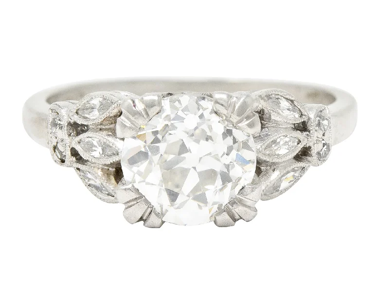 Unique Gold Engagement Ring-Late Art Deco 1930's 1.63 CTW Old European Cut Diamond Platinum Lotus Engagement Ring GIA