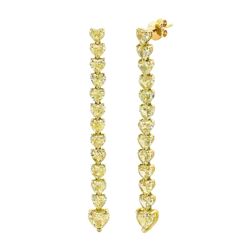 Small Hoop Earrings for Women-FANCY YELLOW DIAMOND 13 HEART DROP EARRINGS