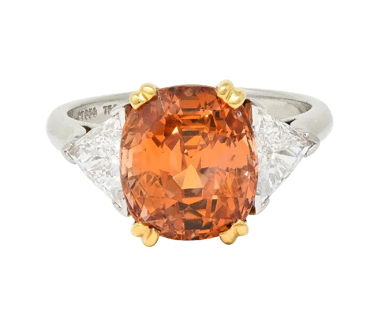 Classic Silver Wedding Ring-Tiffany & Co. 8.61 CTW Orange Sapphire Diamond 18 Karat Gold Platinum Vintage Three Stone Ring