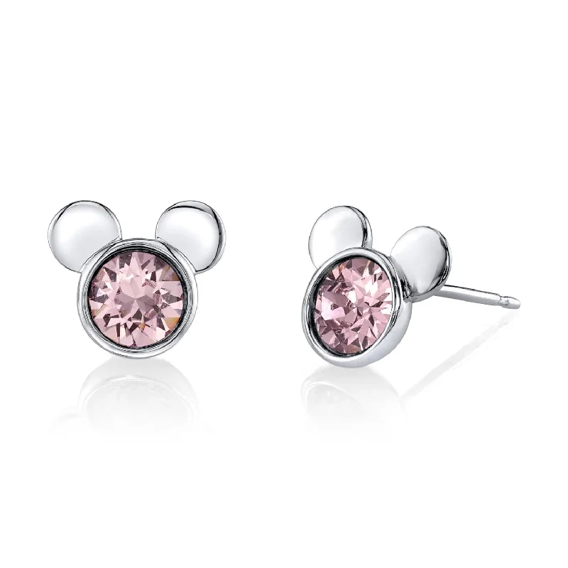 Gemstone Earrings for Brides-Disney Sterling Silver Round Crystal Birthstone Mickey Mouse Stud Earrings