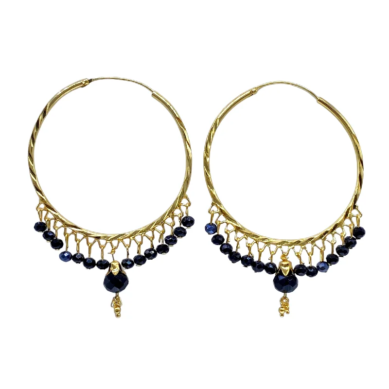 Modern Bridal Earrings-Big Gold Hoops Earrings with Black  Crystal