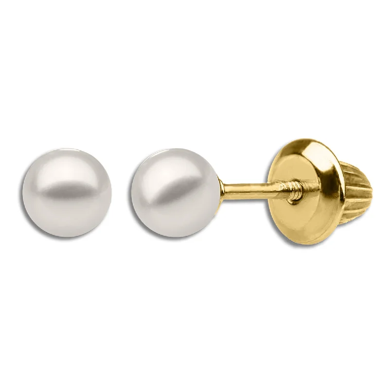 Crystal Earrings for Women-Kiddie Kraft 14KT Yellow Gold Round Pearl Childrens Stud Earrings