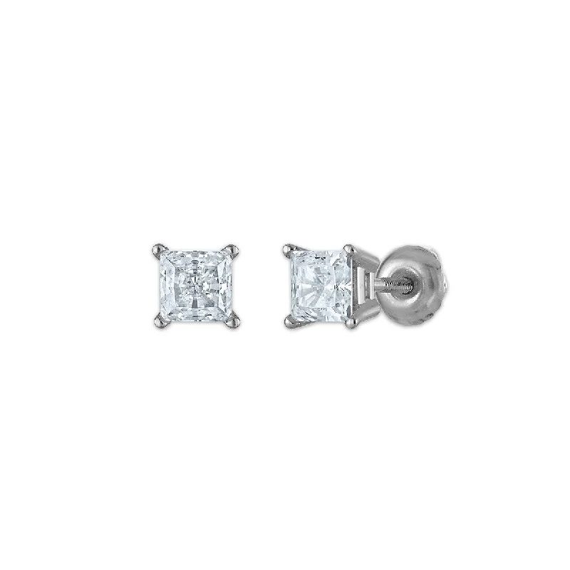 Cute Stud Earrings for Weddings-EcoLove 1/2 CTW Lab Grown Diamond Stud Princess Cut Earrings in 10KT White Gold