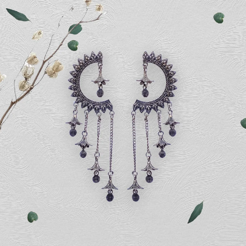 Elegant Drop Earrings-Earcuff shape Oxidised Long  Earrings