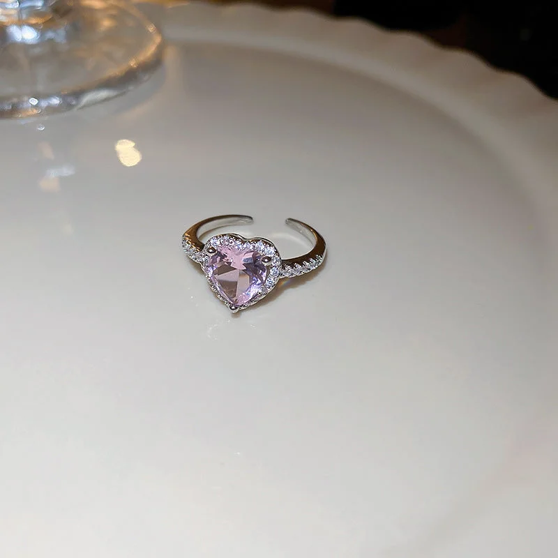 Pink-Zircon Heart-Shaped Open Ring