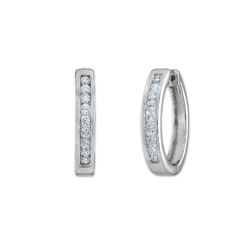 Cute Stud Earrings for Teenagers-EcoLove 1/2 CTW Lab Grown Diamond Hoop Earrings in Rhodium Plated Sterling Silver