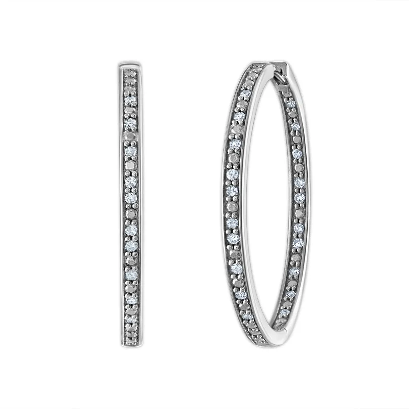 Fashion Earrings for Women-1/4 CTW Diamond In & Out Hoop Earrings in Sterling Silver