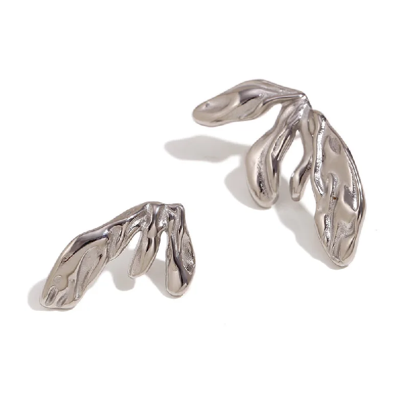 Asymmetric Lily Petal Stud Earrings-Steel Color