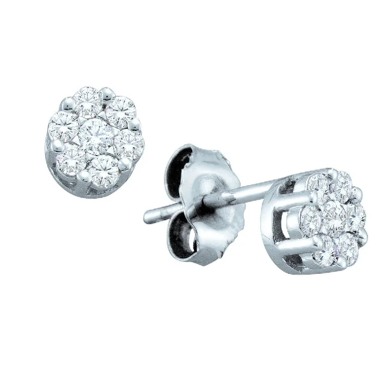 High-End Wedding Earrings-Signature 1 CTW Diamond Cluster Stud Earrings in 14KT White Gold