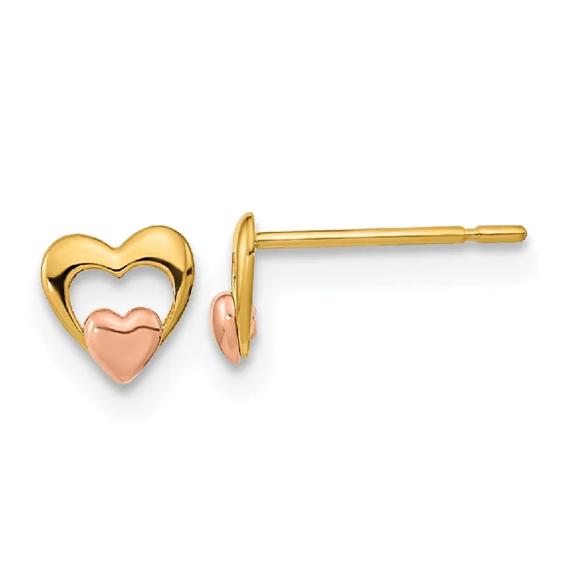 Elegant Gemstone Earrings-14KT Yellow and Rose Gold 5MM Childrens Heart Stud Earrings