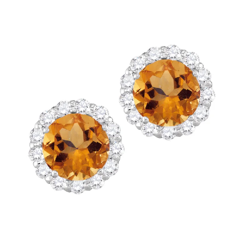 Wedding Earrings with Silver-6MM Round Citrine and White Sapphire Birthstone Halo Stud Earrings in 10KT White Gold