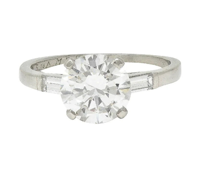 Silver Ring for Women-Tiffany & Co. Mid-Century 2.00 CTW Diamond Platinum Three Stone Vintage Engagement Ring GIA