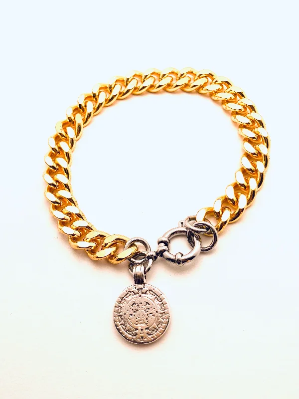 Stylish Silver Cuff Bracelet-Gold/Silver Coin Bracelet