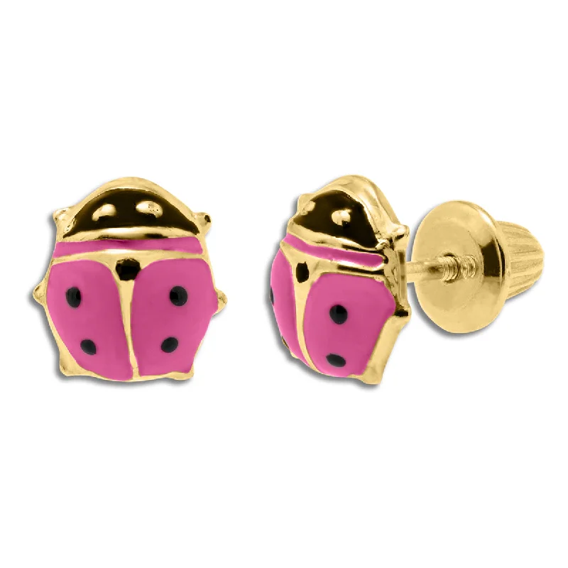 Luxury Gemstone Earrings-Kiddie Kraft 14KT Yellow Gold Stud Lady Bug Earrings