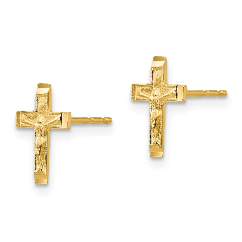 Crystal Hoop Earrings-14KT Yellow Gold 10X8MM Crucifix Cross Earrings