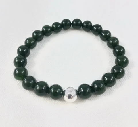 Fashionable Crystal Bracelet-Men's Bracelet, Canadian Jade with Sterling Silver Bead