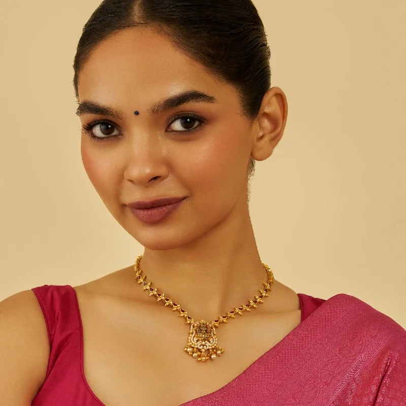 Trendy Necklace for Bridesmaids-Silver Temple Necklace 178026