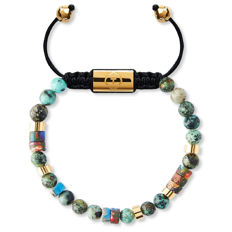 Simple Crystal Bangle Bracelet-African Turquoise with Heishis GOLD