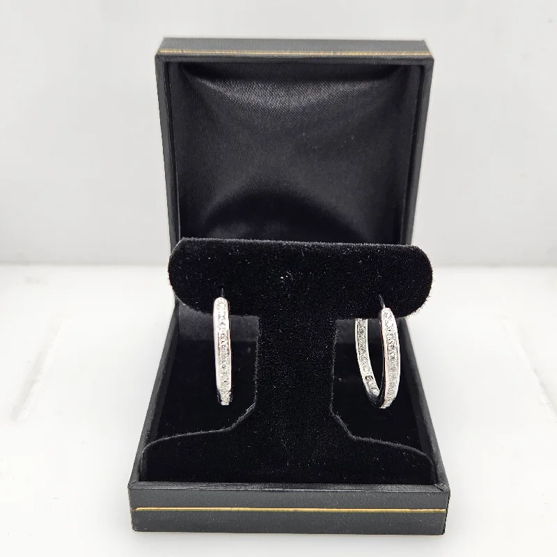 Diamond Stud Earrings-14K White Gold & Diamond In/Out Large Hoops-Estate