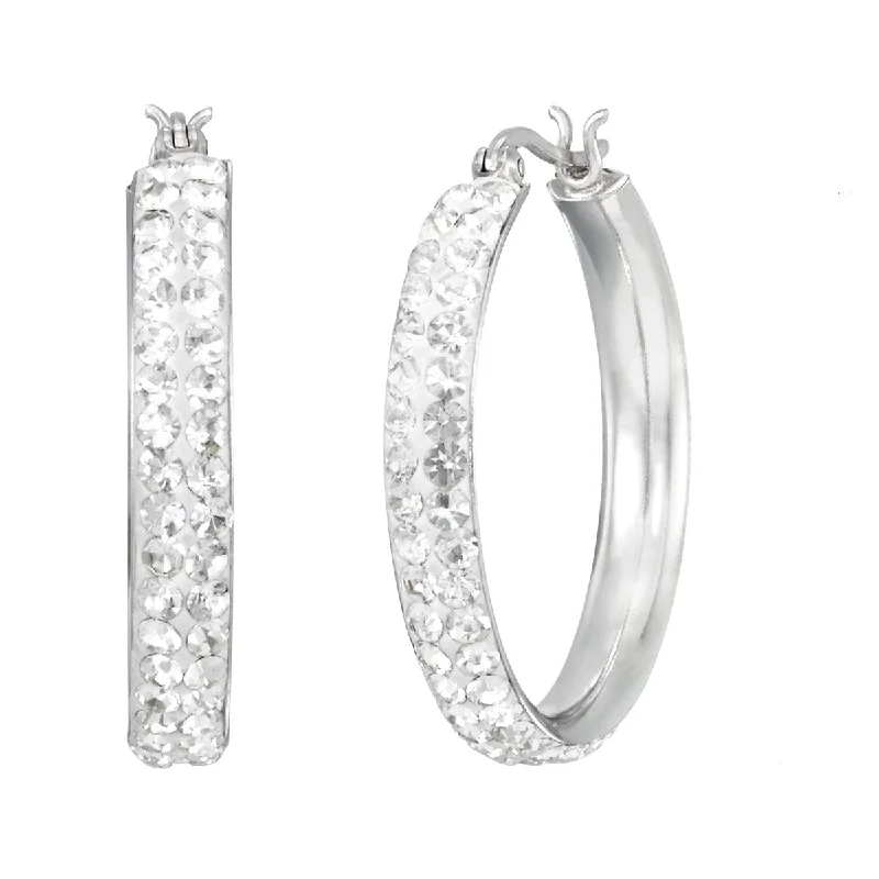 Stunning Wedding Earrings-Simone I Smith Collection Platinum Plated Sterling Silver Crystal 30X4MM Hoop Earrings