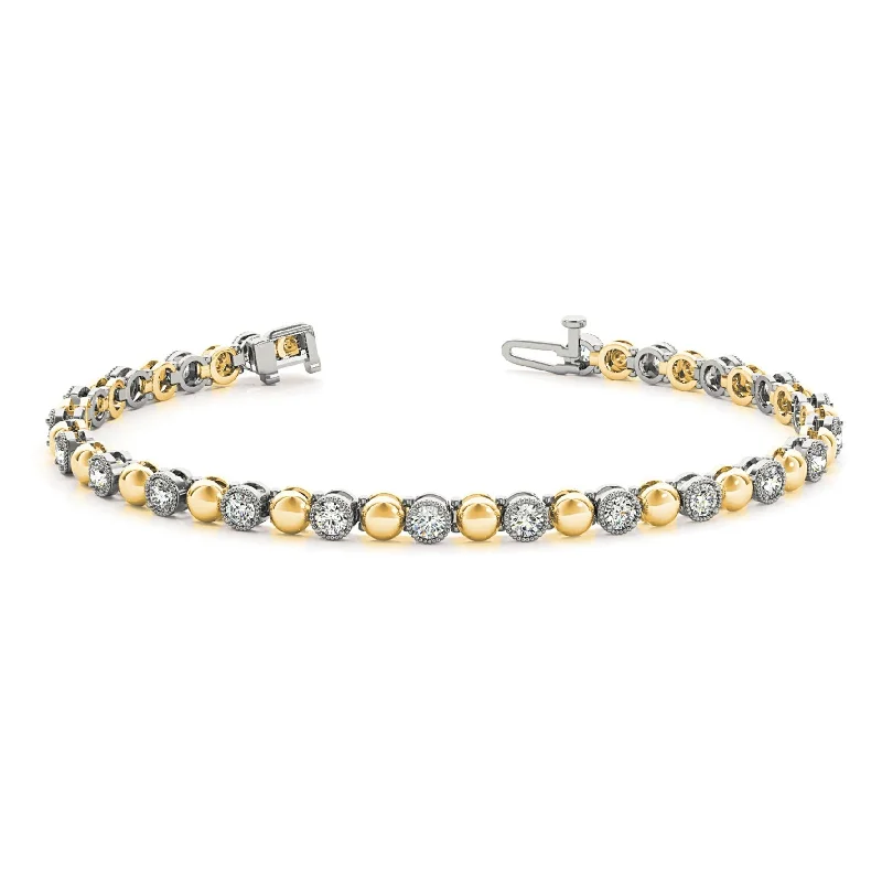 Classic Wedding Bracelet with Diamonds-0.70 ctw Round Diamond Tennis Bracelet Milgrain & Gold Balls