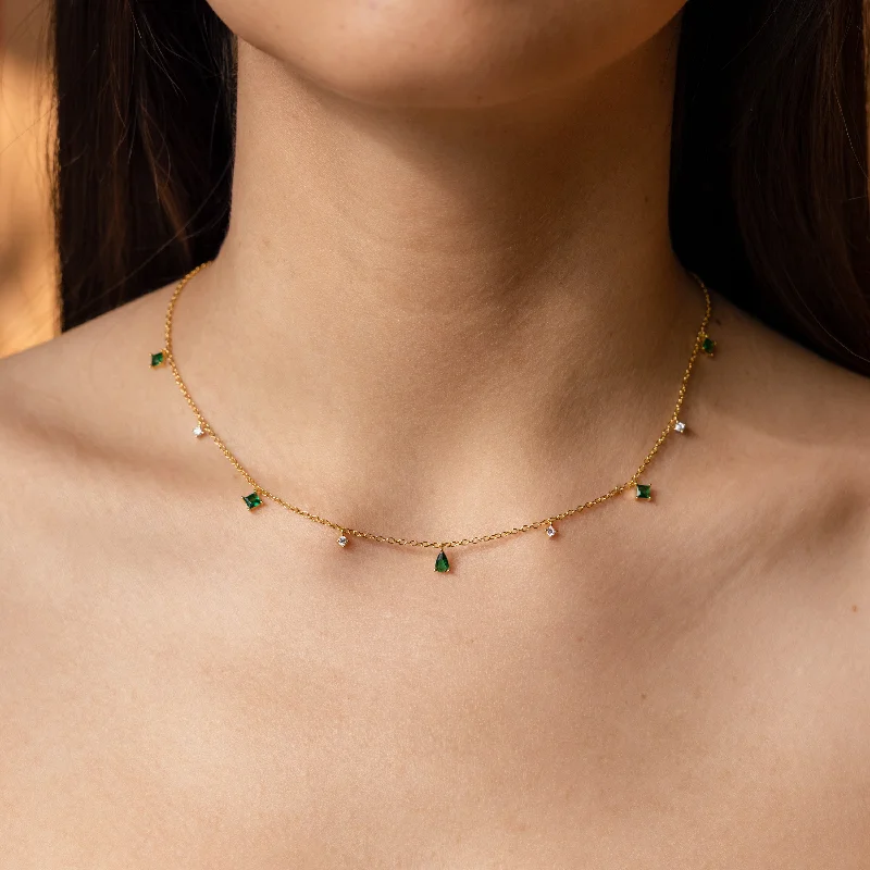 Delicate Chain Necklace-Larissa Emerald Station Necklace