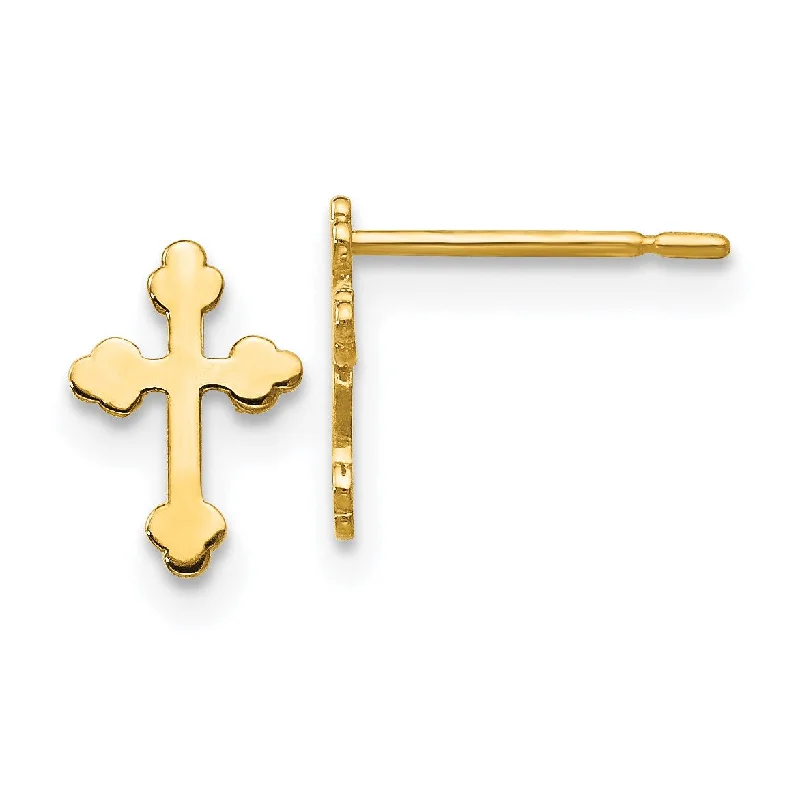 Colorful Stud Earrings-14KT Yellow Gold 8X6MM Childrens Cross Stud Earrings