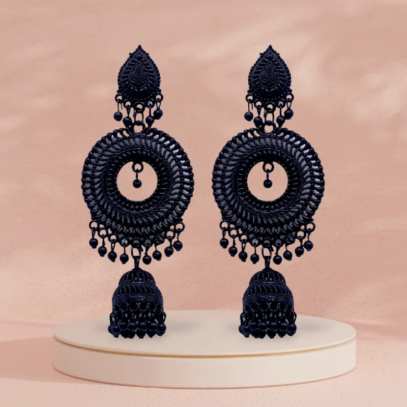 Classic Gold Stud Earrings-All Black Earrings with Circular Design and Zumkhi